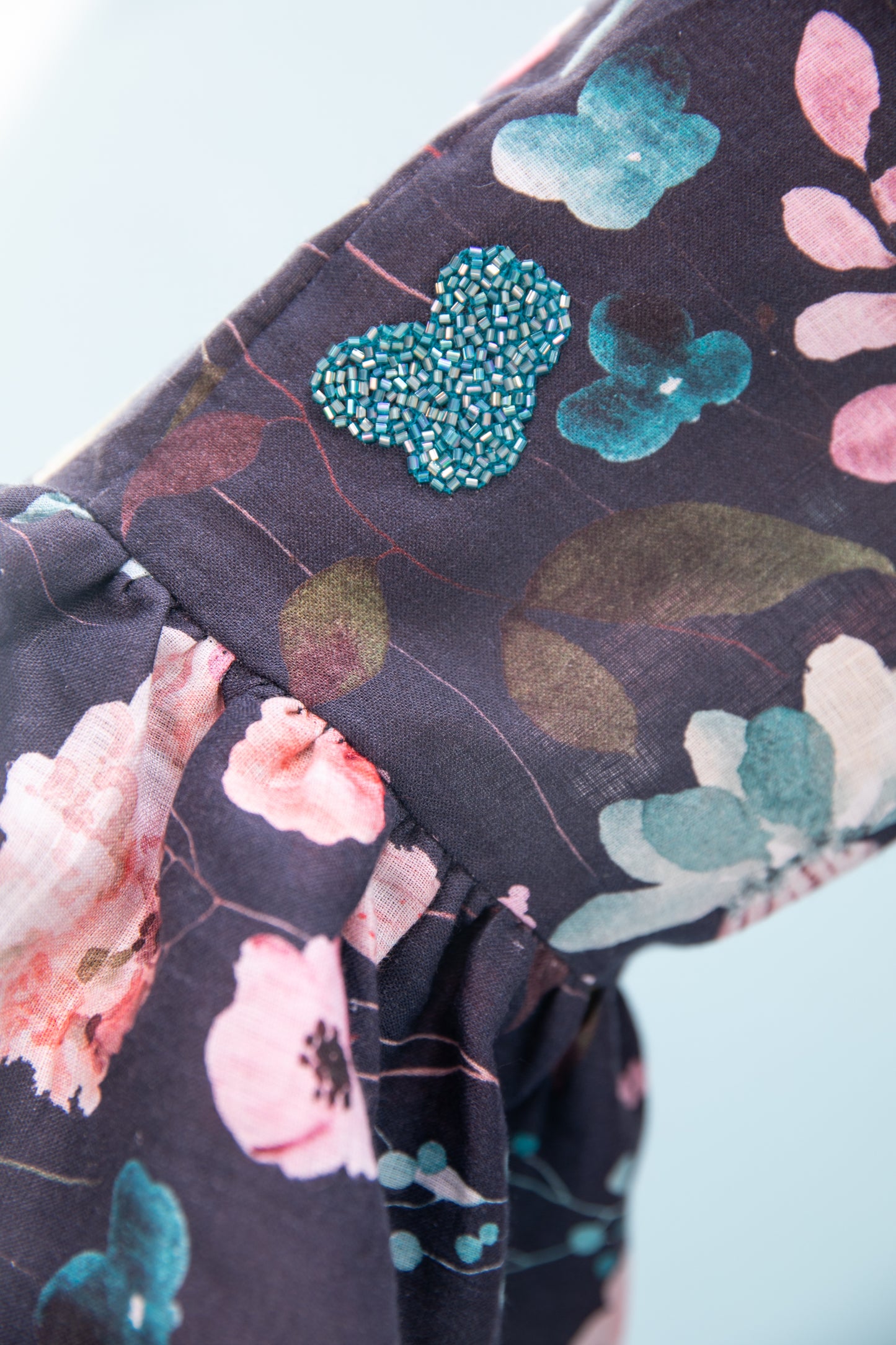 Linen Printed Kaftan with handmade embroidery