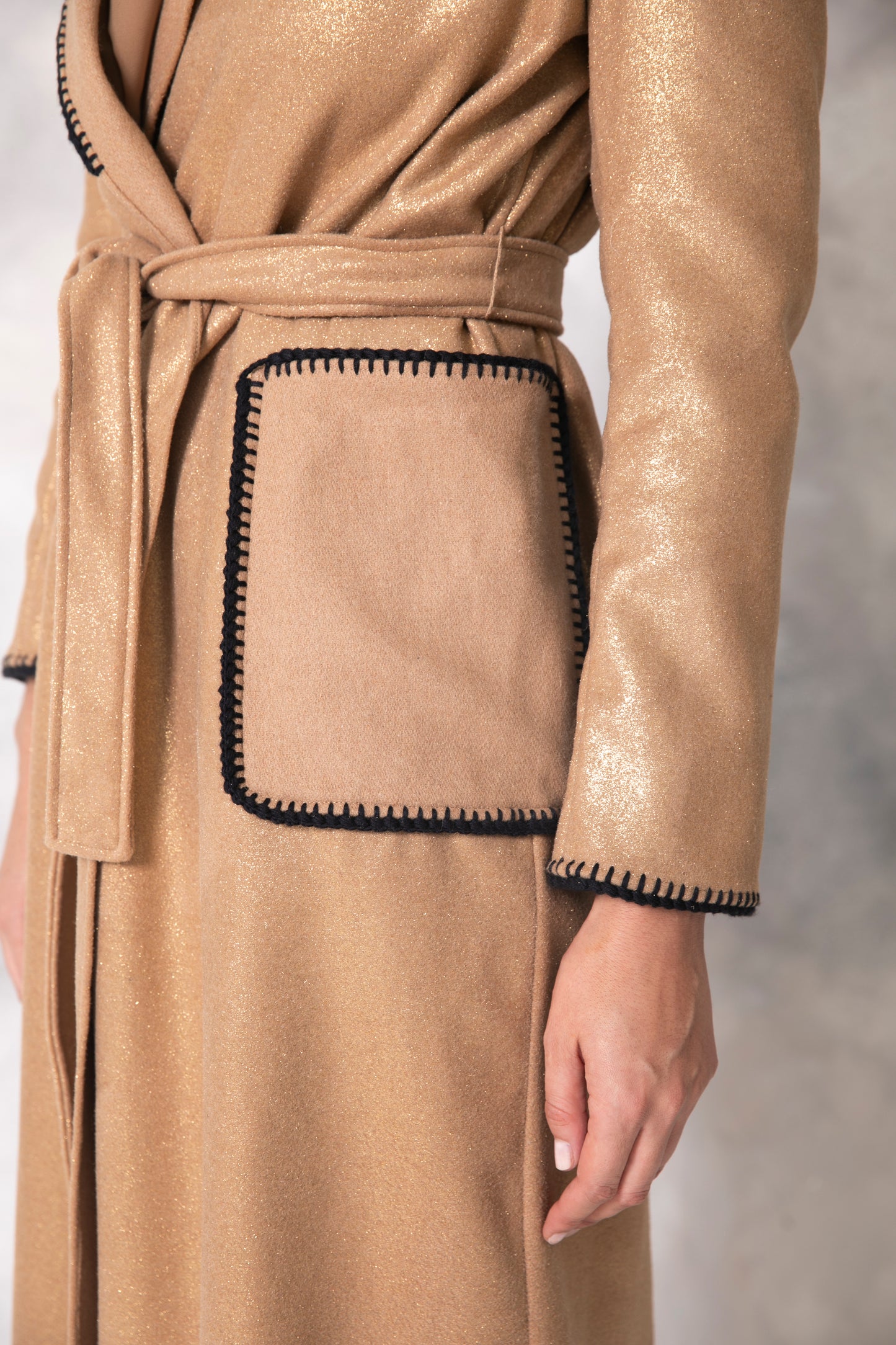 Gold shimmering wool coat - Camel/Gold