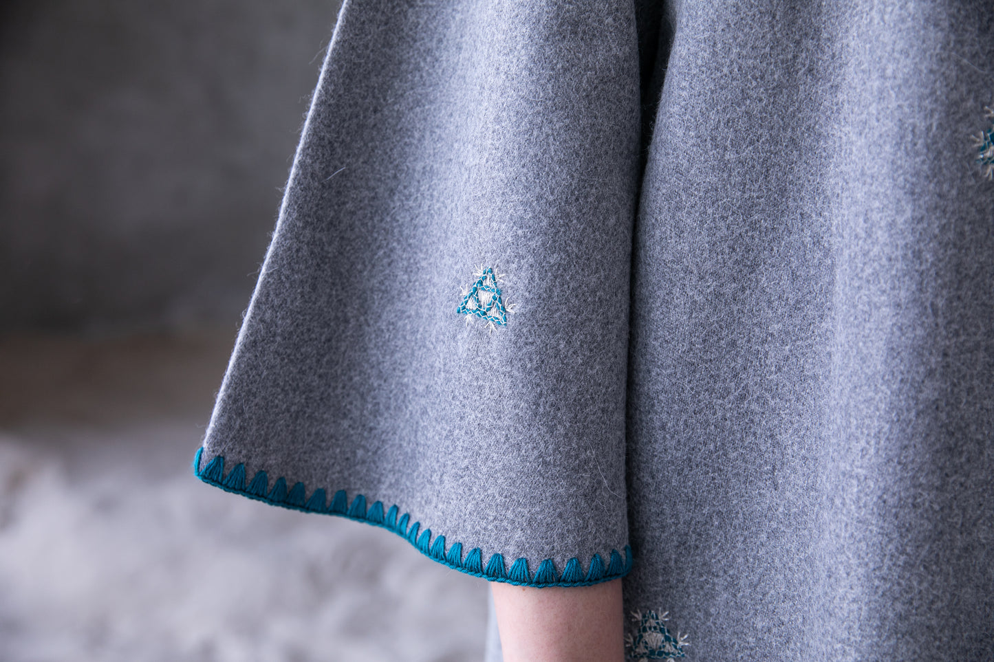 Winter Abaya with handmade embroidery and Crochet - Light Grey