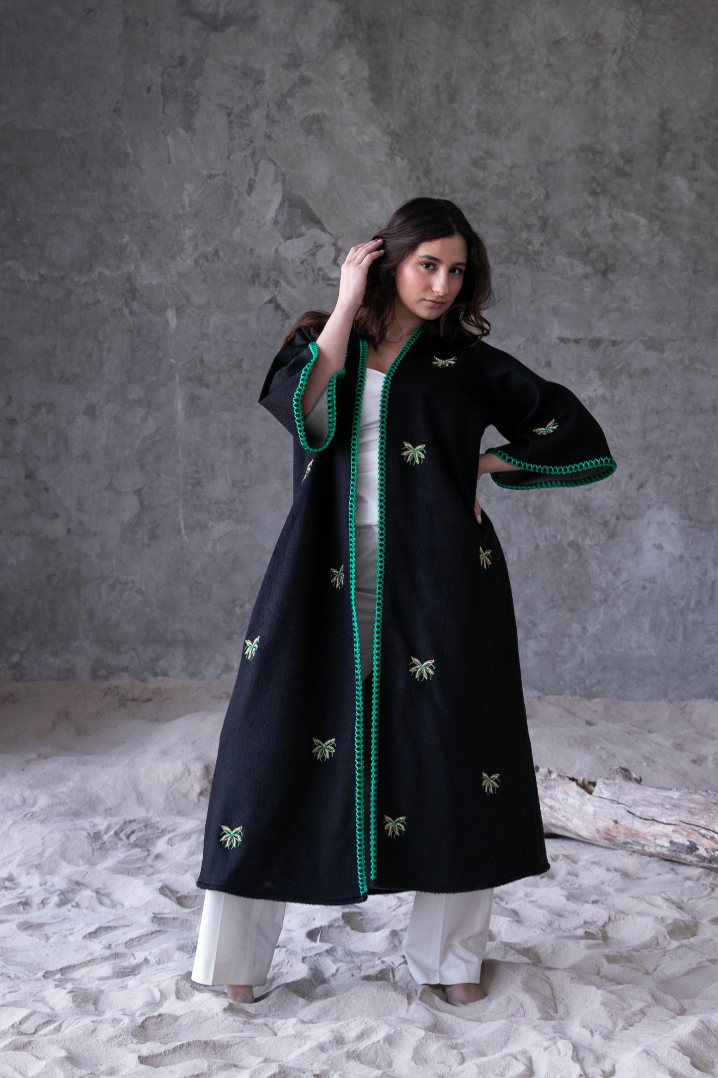 Winter abaya with handmade embroidery and crochet- Black