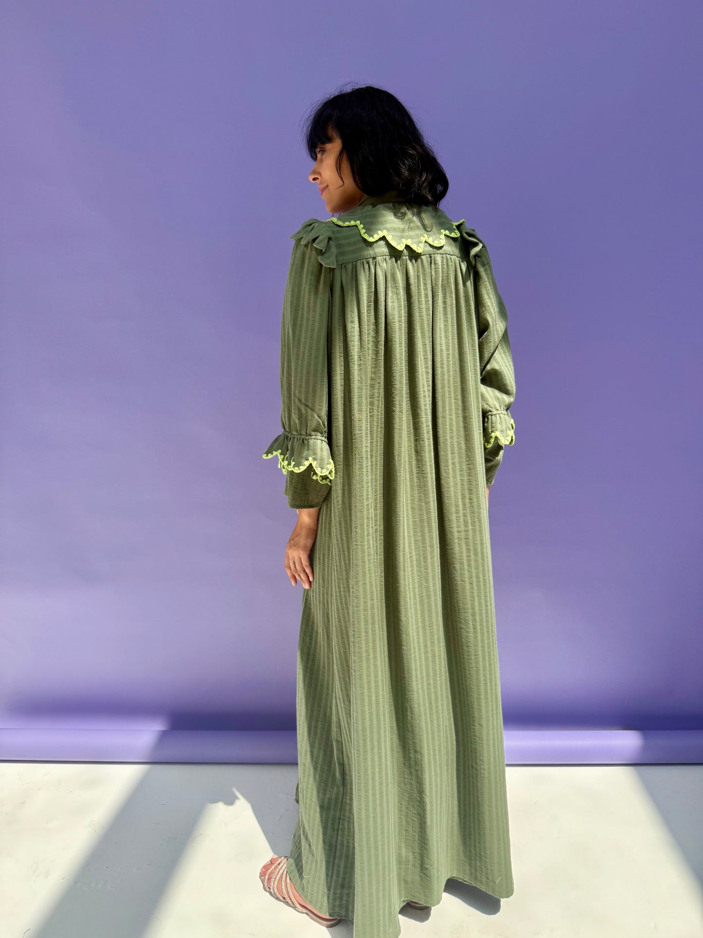 Stripe Muslin Butterfly Abaya set - Green
