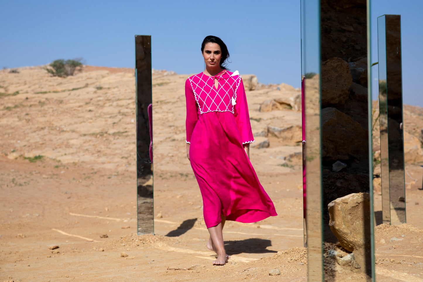 Linen Kaftan with handmade crochet and embroidery