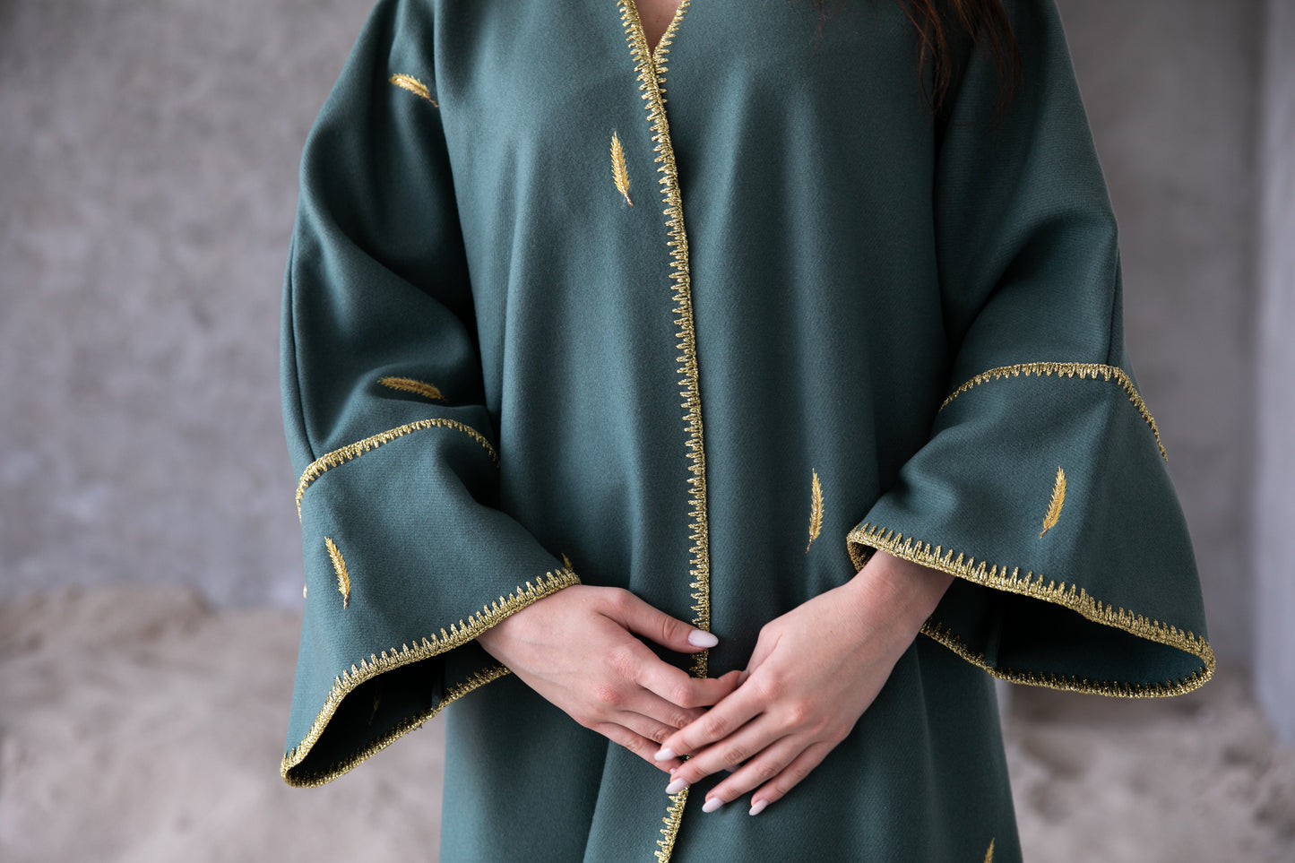 Winter abaya with handmade embrodiery and chrochet- Green