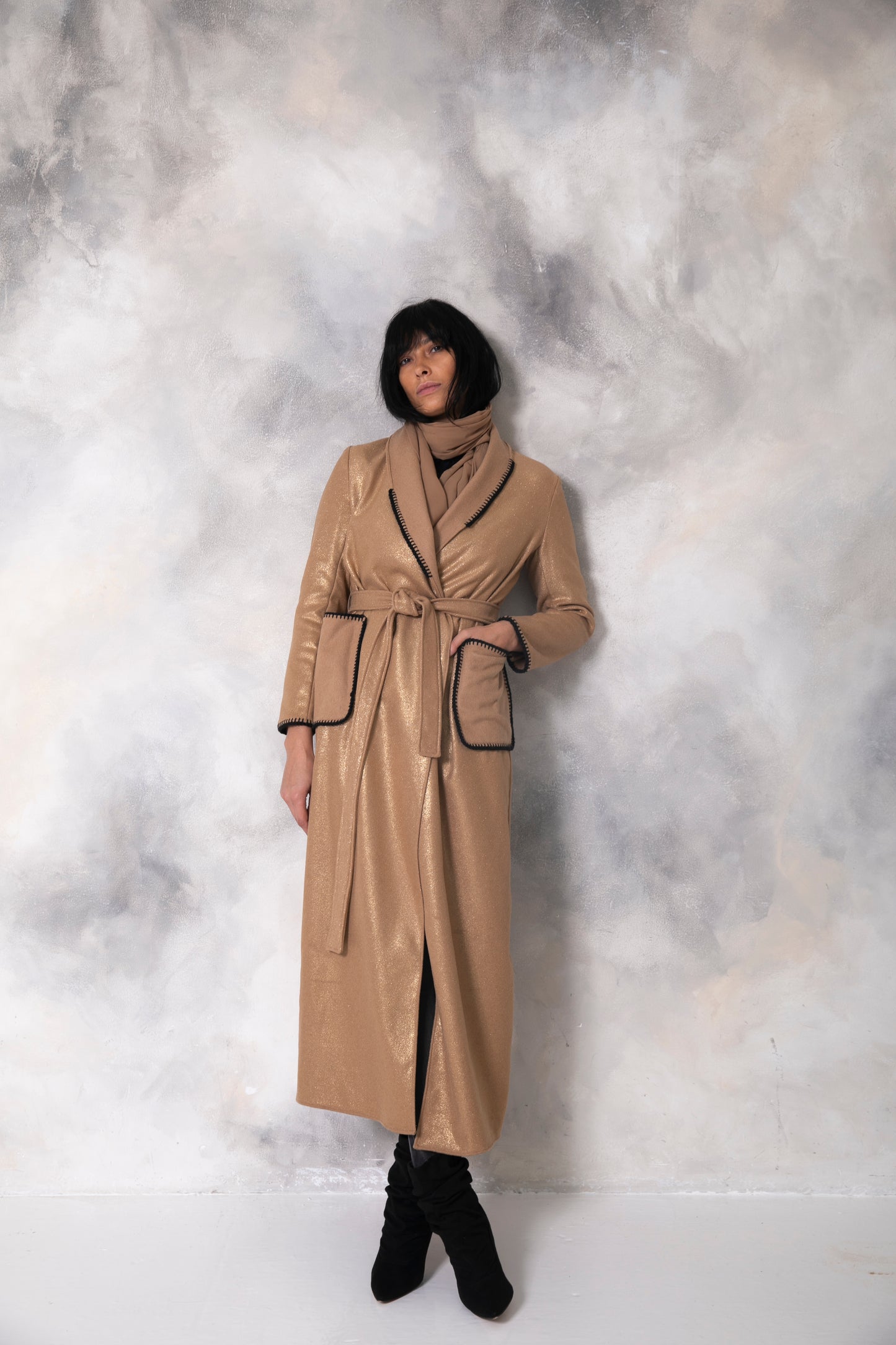 Gold shimmering wool coat - Camel/Gold