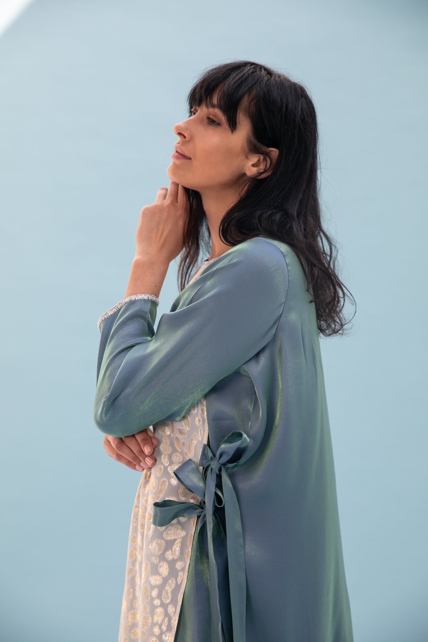 Silk dress with handmade crochet