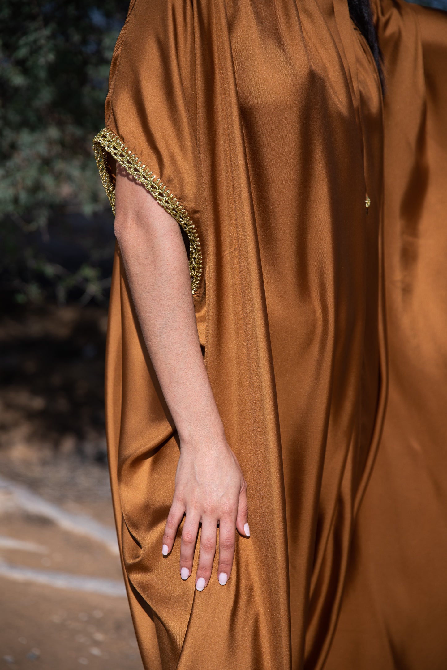 Silk Kaftan - Rust - with handmade crochet
