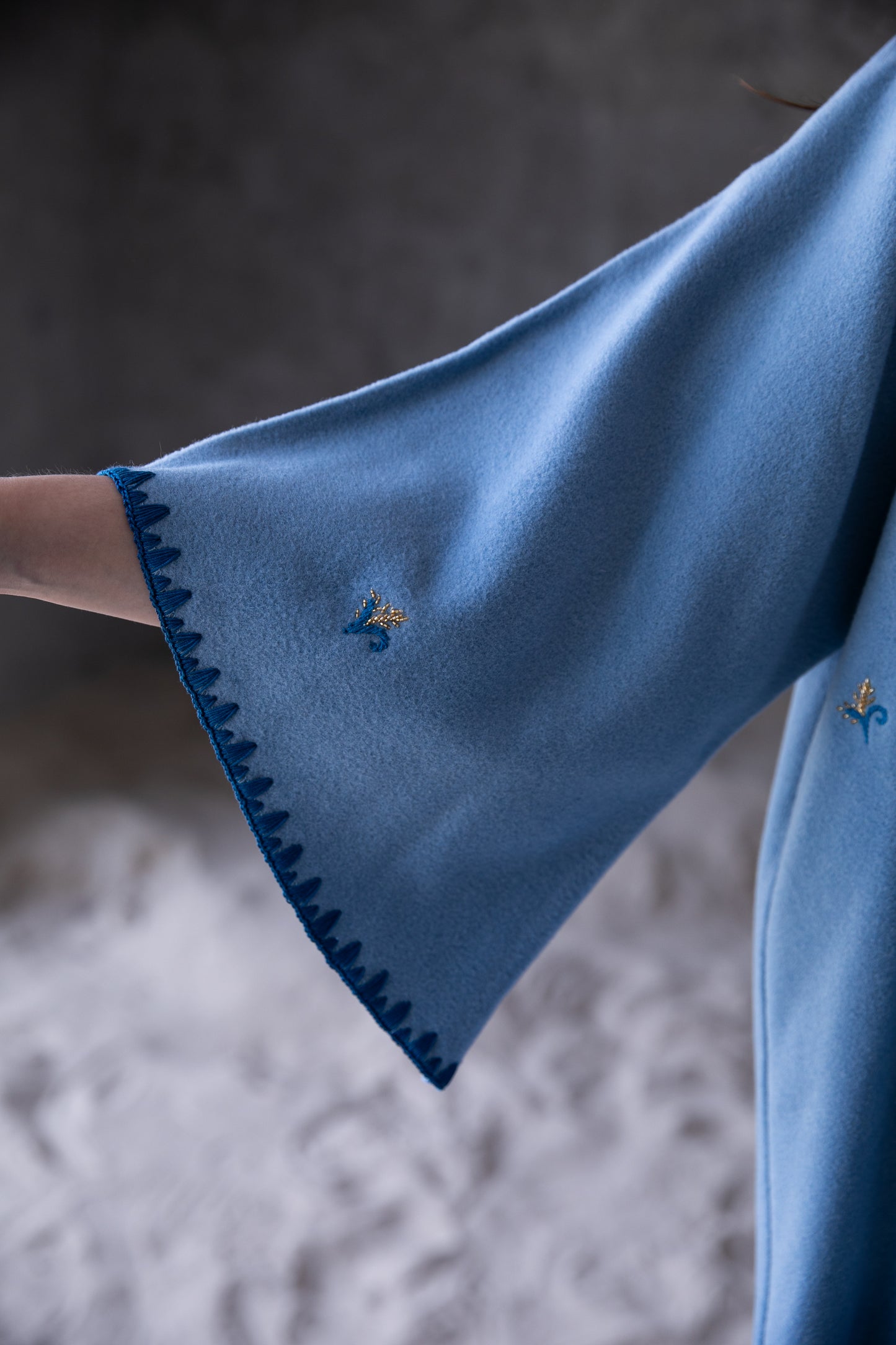Winter abaya with handmade crochet and embroidery- Blue