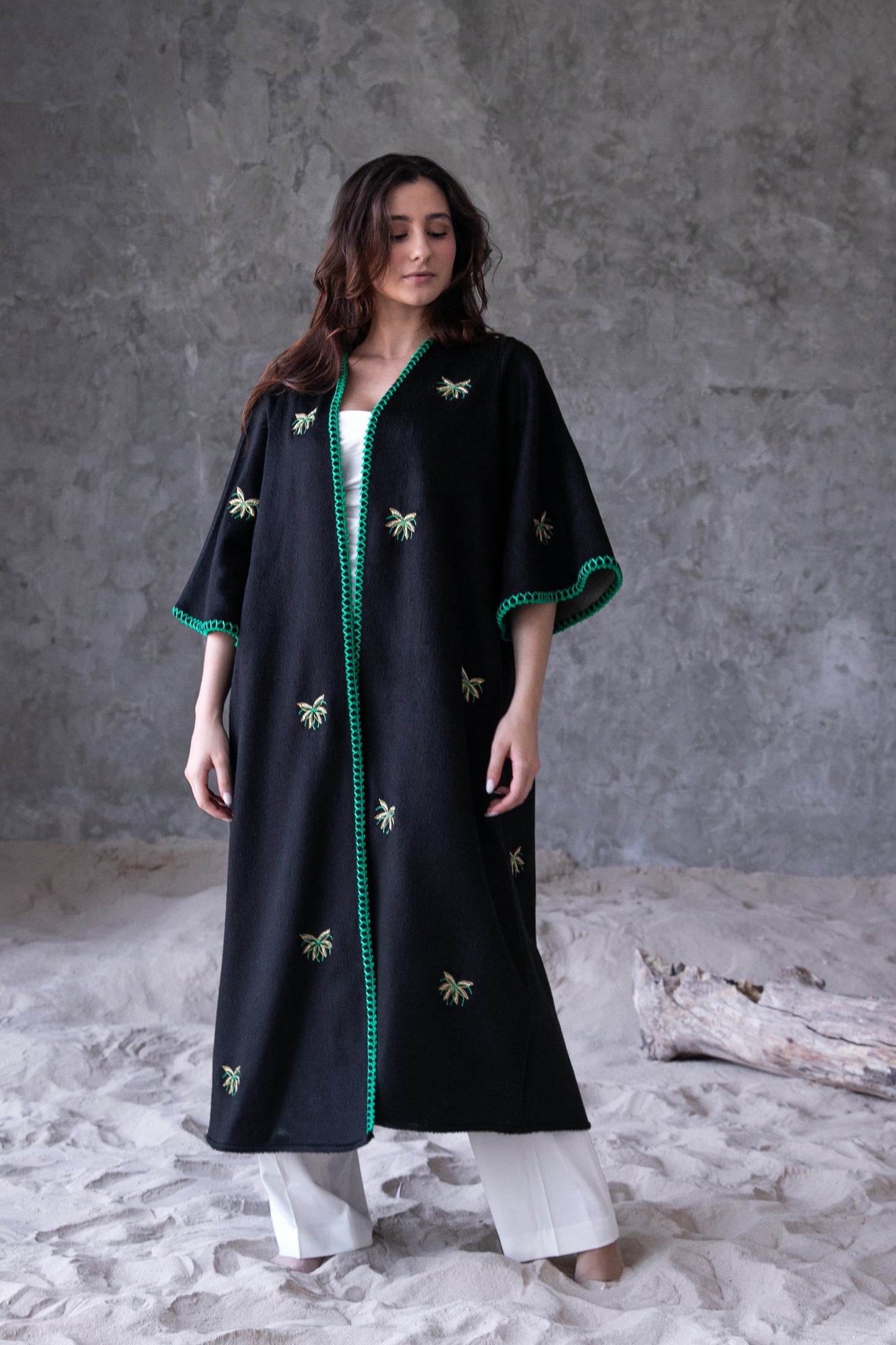 Winter abaya with handmade embroidery and crochet- Black