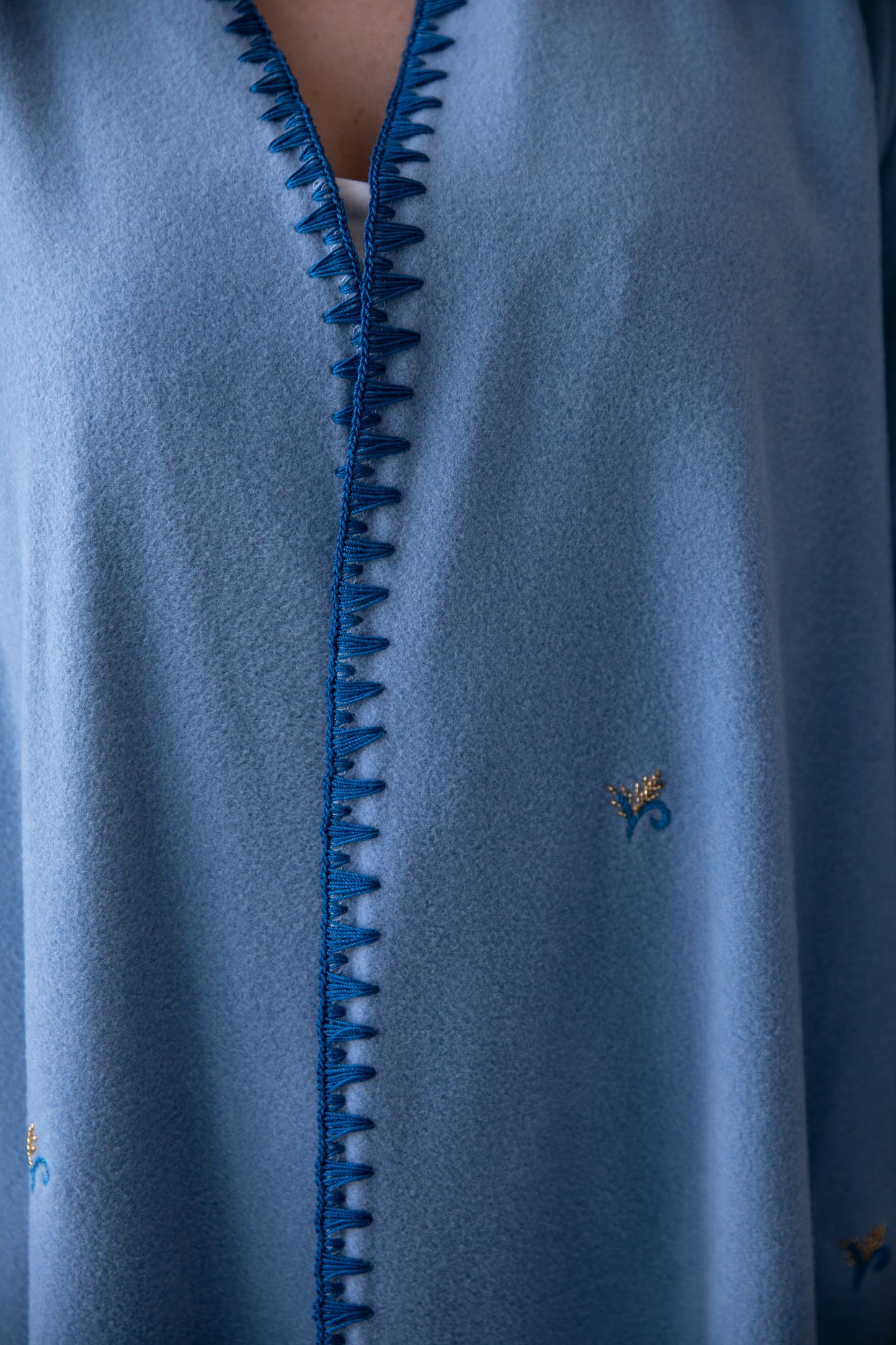 Winter abaya with handmade crochet and embroidery- Blue