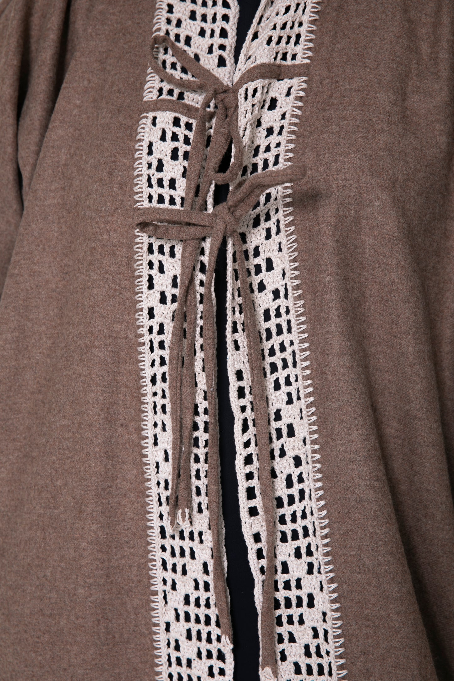Brown wool abaya with handmade crochet front