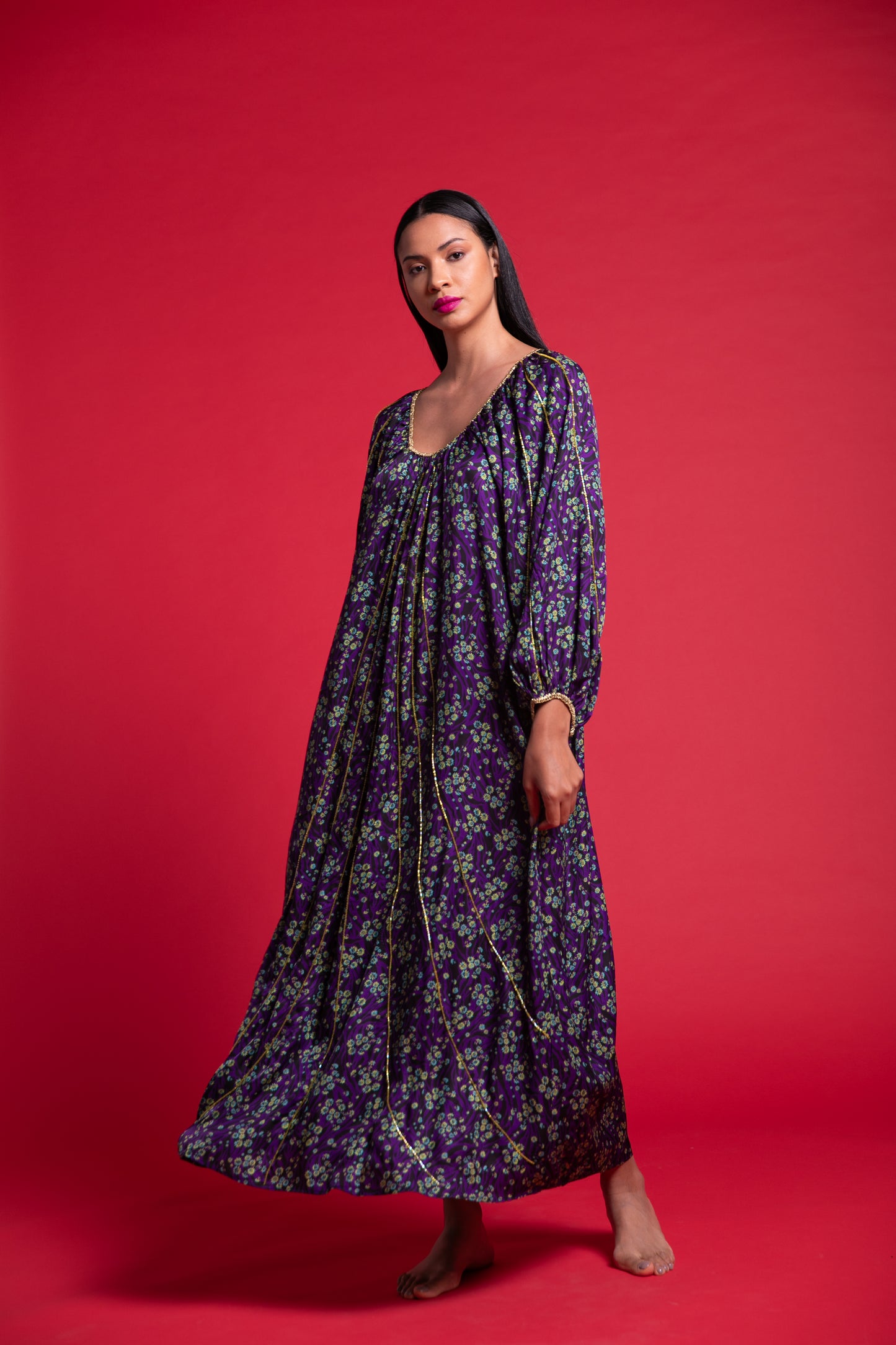 Viscose Kaftan with handmade stone embroidery