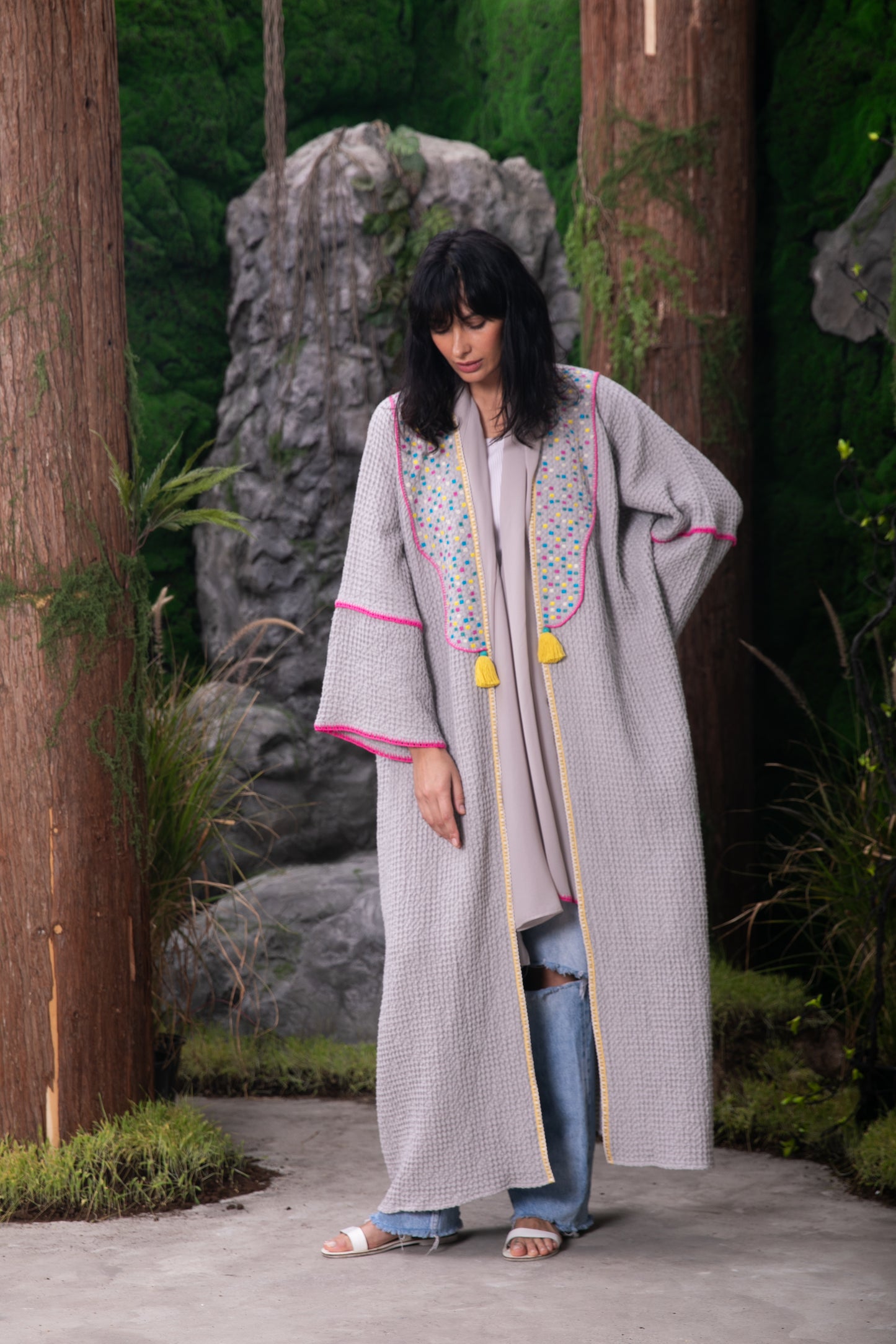 Waffle Abaya - Light Grey