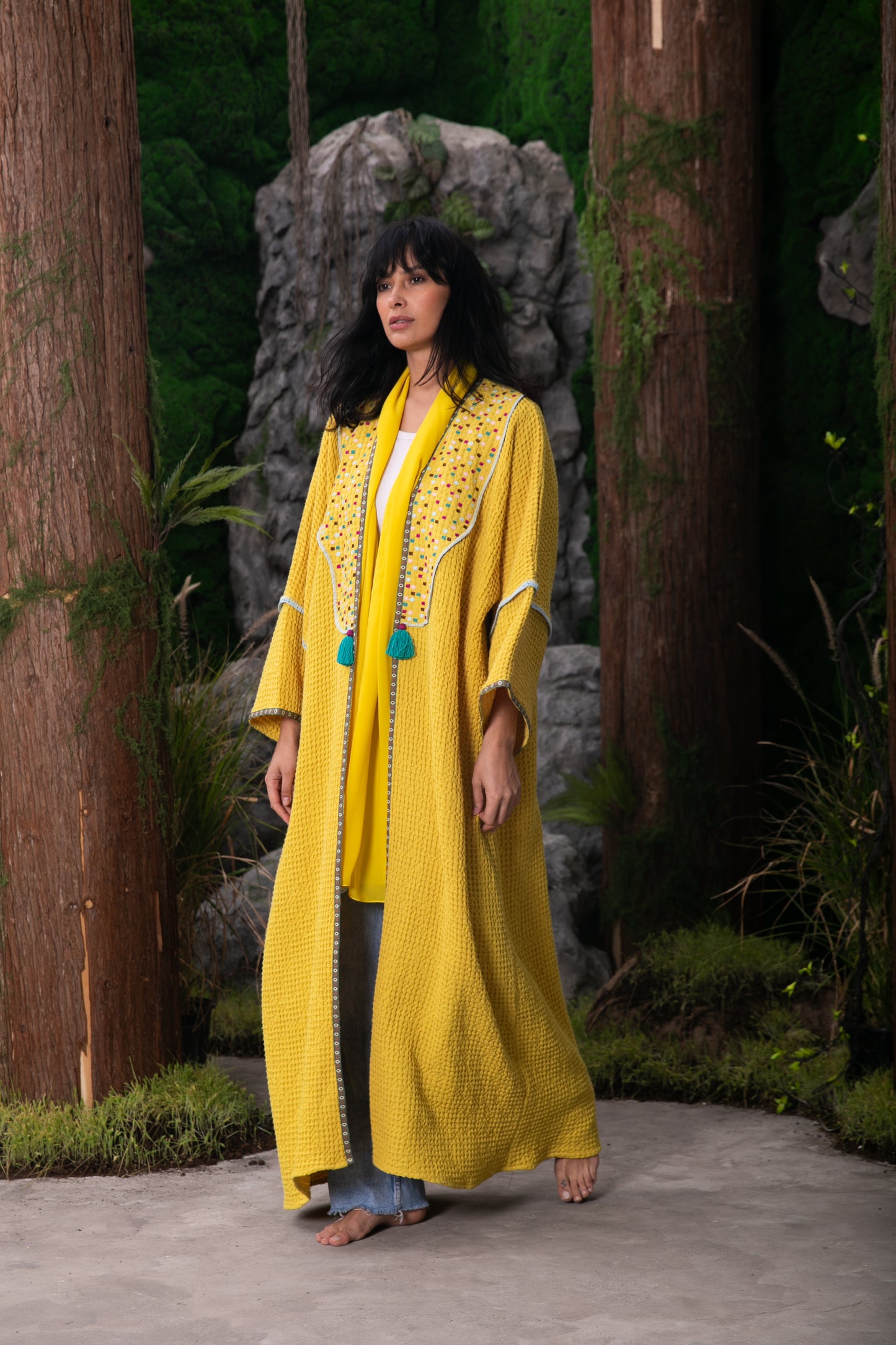 Waffle Abaya - Yellow