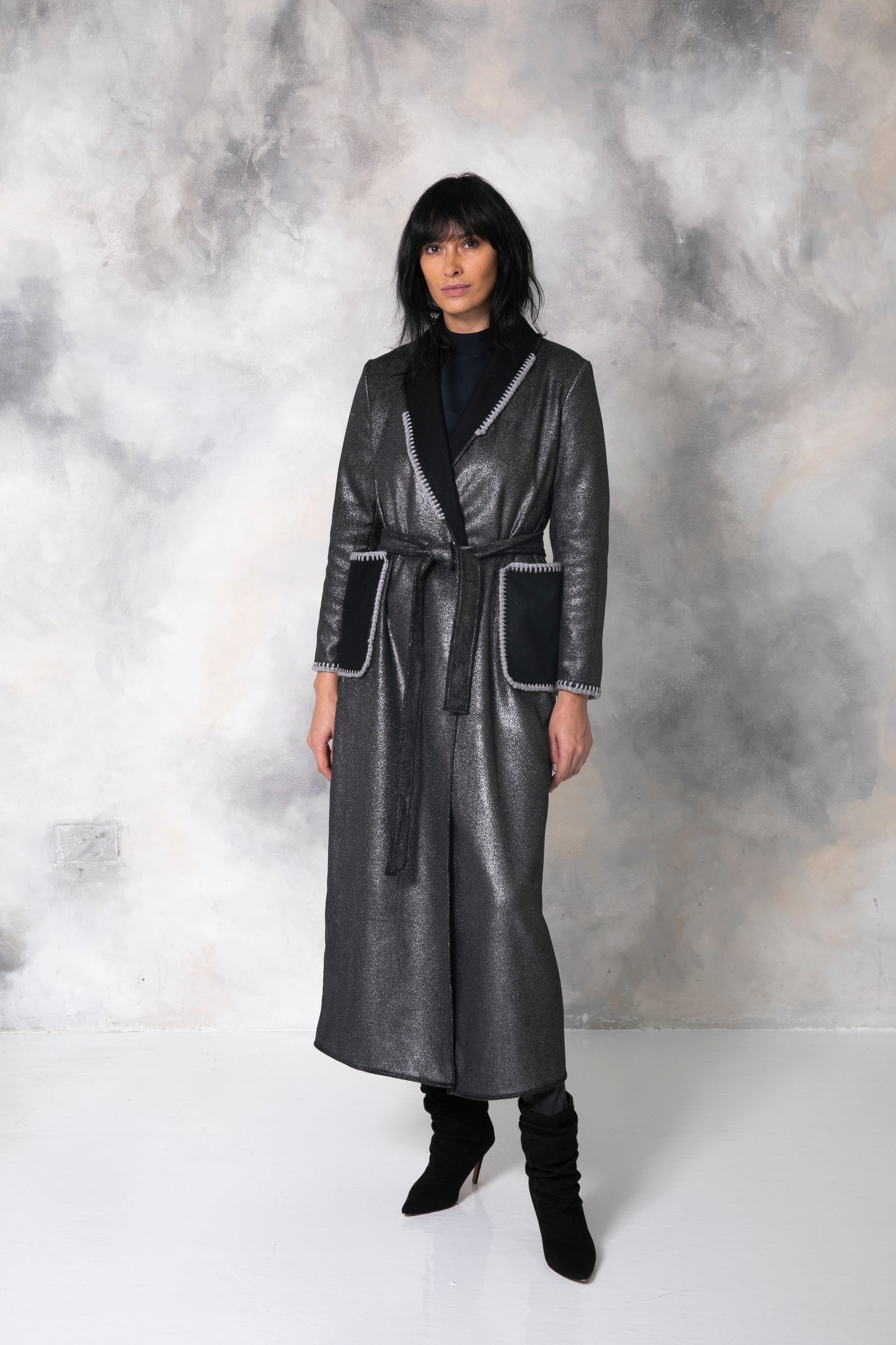 Silver shimmering Wool coat - Black / Silver