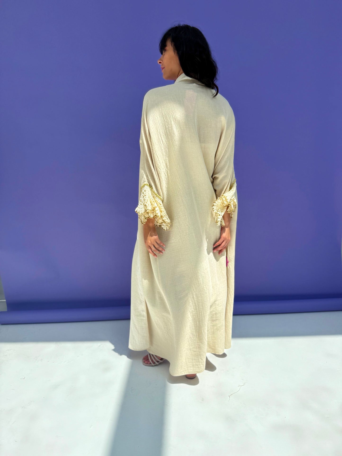 Golden Shimmer Muslin Abaya Butterfly