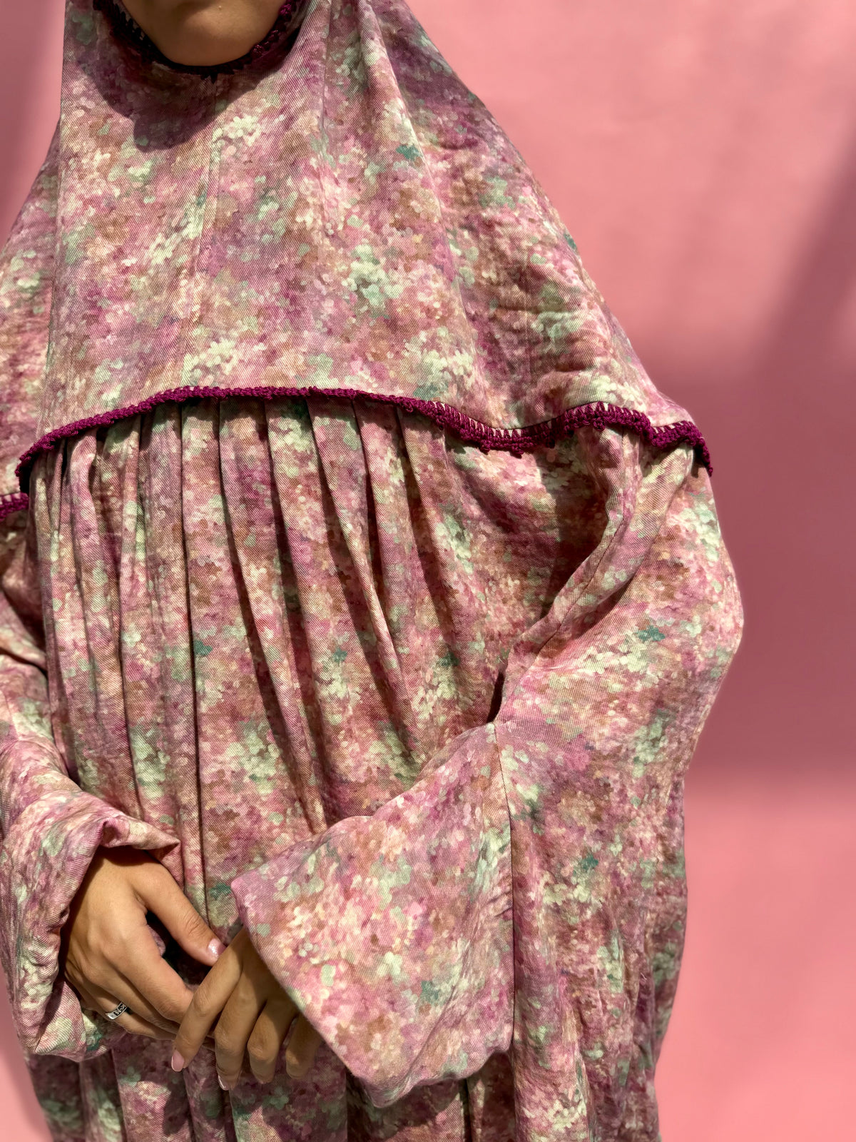 Muslin Prayer dress with handmade crochet