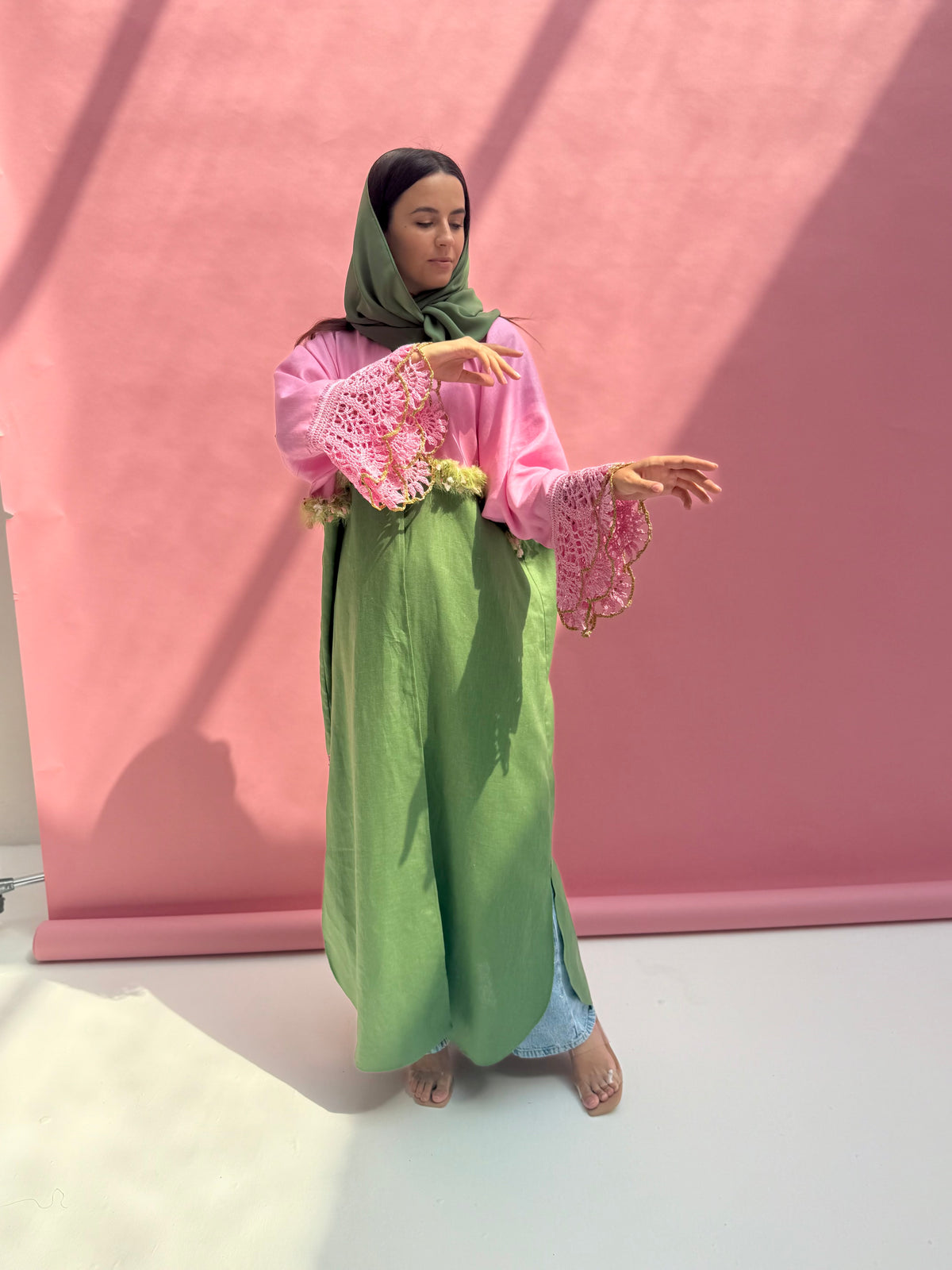 Rose Matcha Linen Abaya