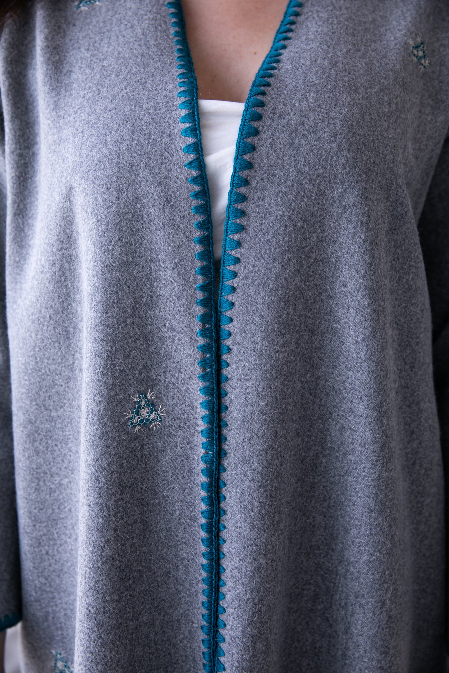 Winter Abaya with handmade embroidery and Crochet - Light Grey