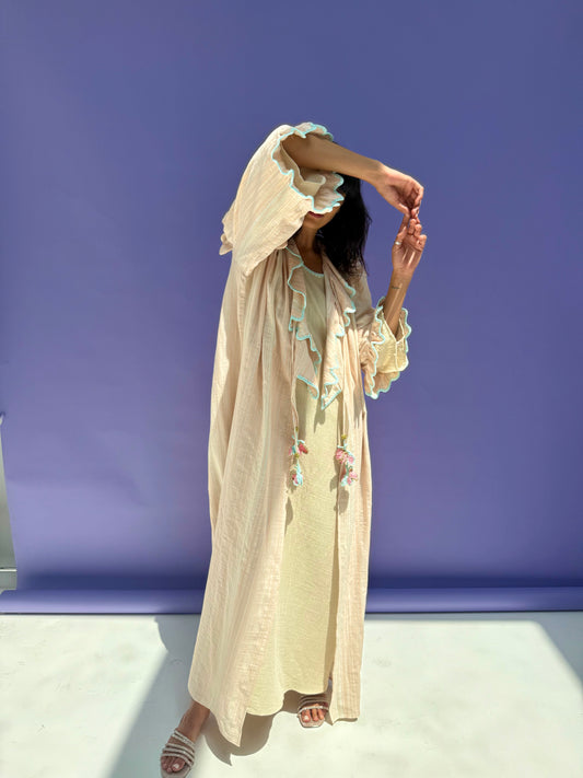 Stripe Muslin Butterfly Abaya Set - Pink Stripe