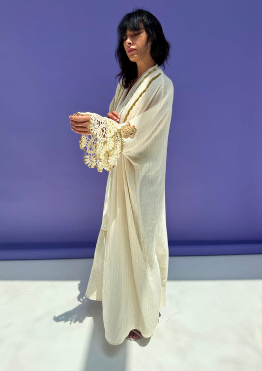 Golden Stripe Muslin Abaya Butterfly