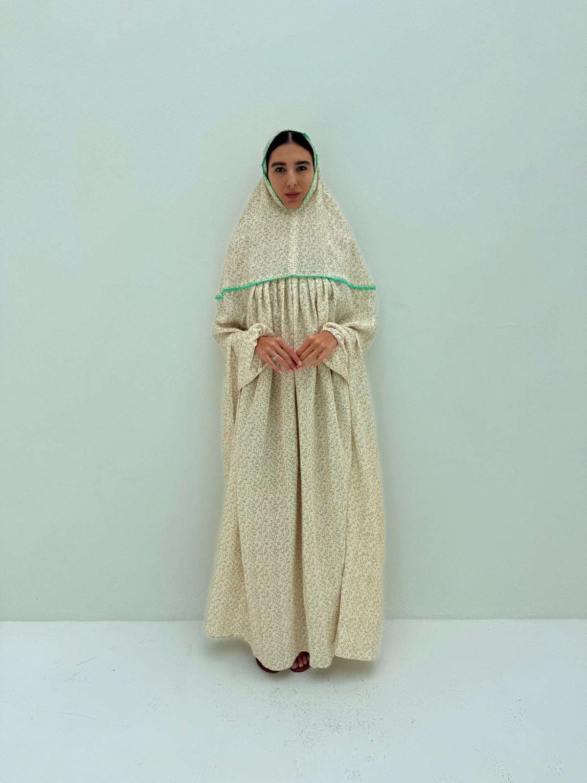 Linen Prayer dress with handmade crochet