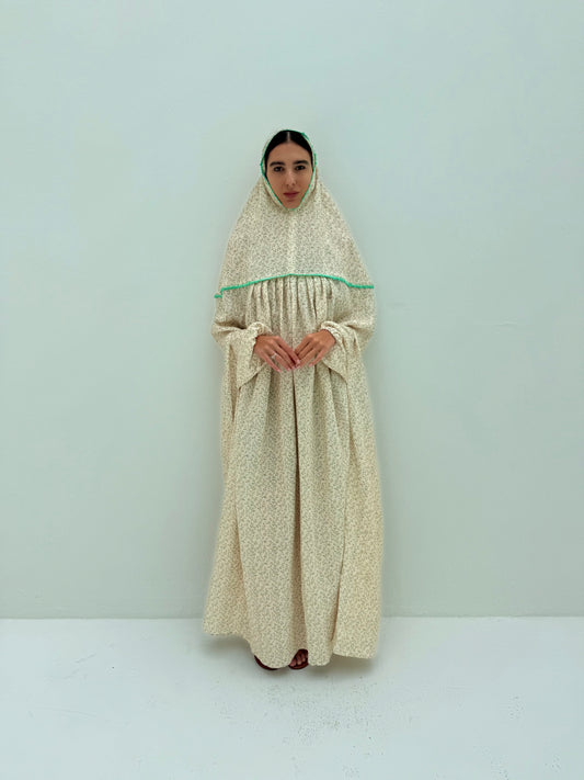 Linen Prayer dress with handmade crochet
