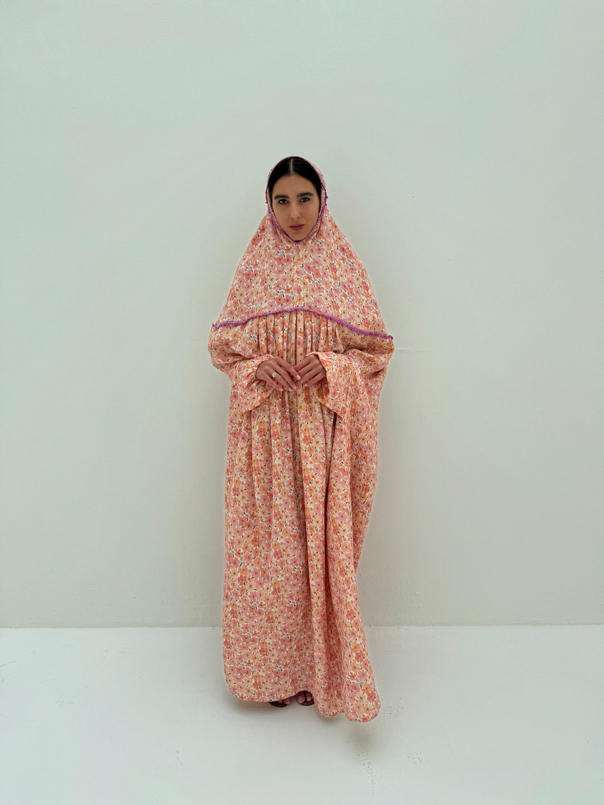 Muslin Prayer dress with handmade crochet
