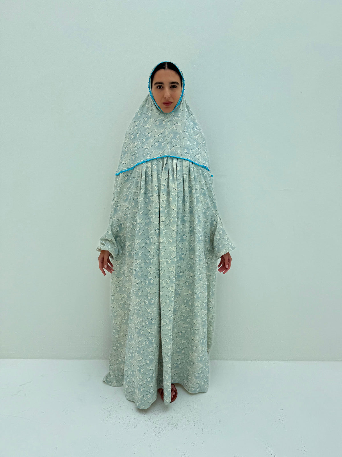 Muslin Prayer dress with handmade crochet
