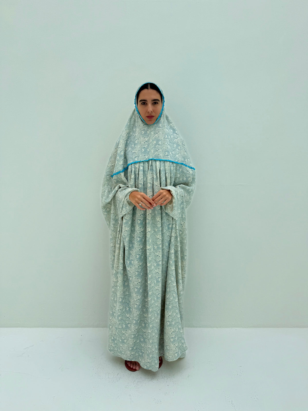 Muslin Prayer dress with handmade crochet