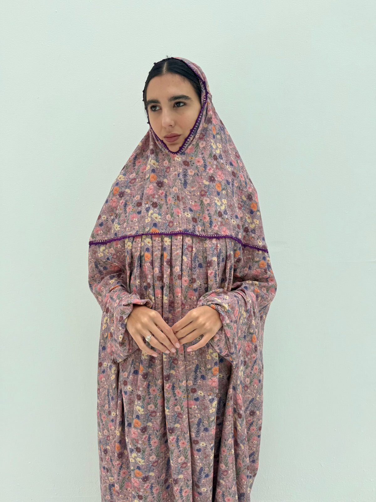 Muslin Prayer dress with handmade crochet