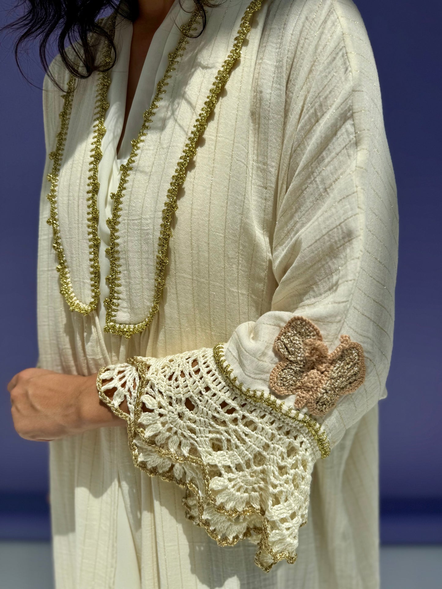 Golden Stripe Muslin Abaya Butterfly