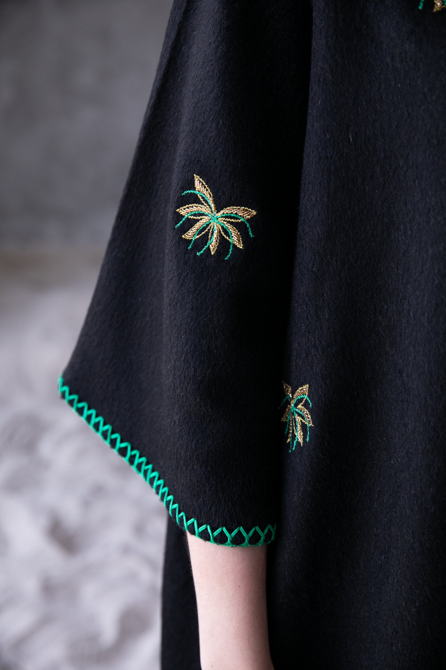 Winter abaya with handmade embroidery and crochet- Black
