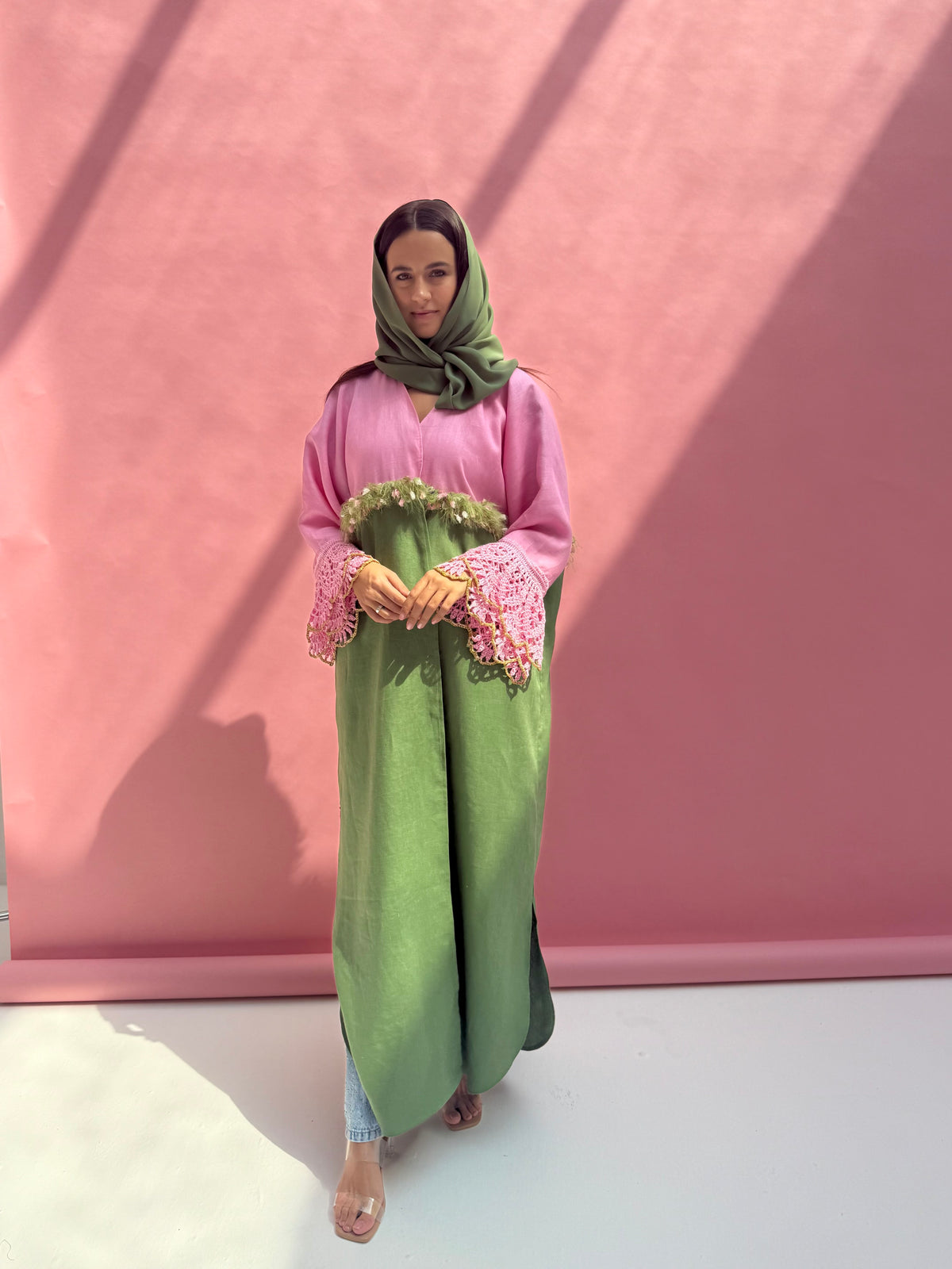 Rose Matcha Linen Abaya