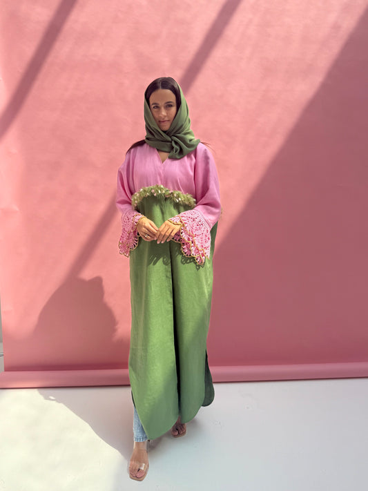 Rose Matcha Linen Abaya