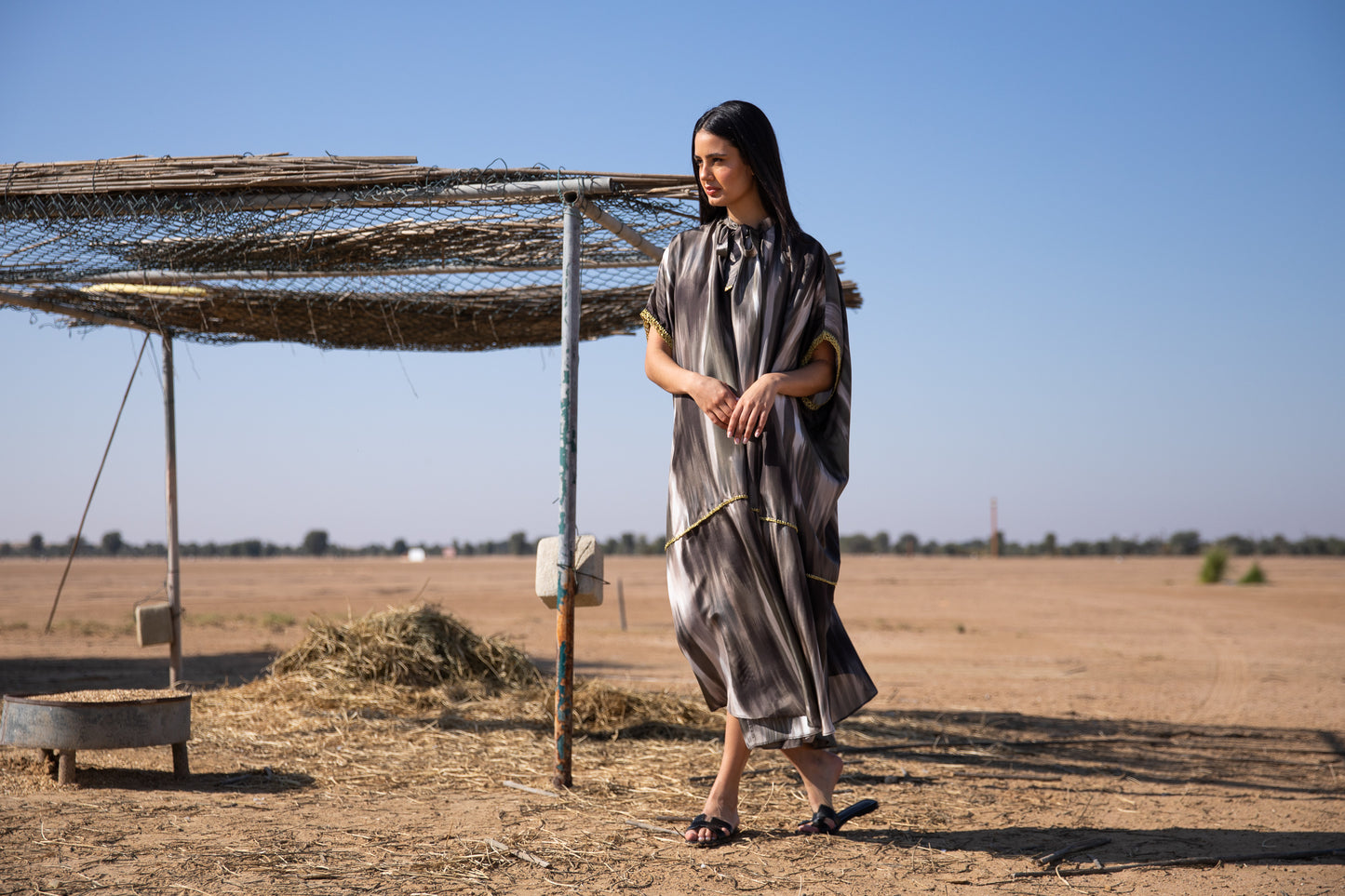 Silk Kaftan with handmade crochet