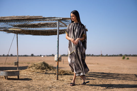 Silk Kaftan with handmade crochet