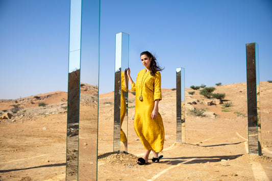 Silk Kaftan with handmade crochet and embroidery