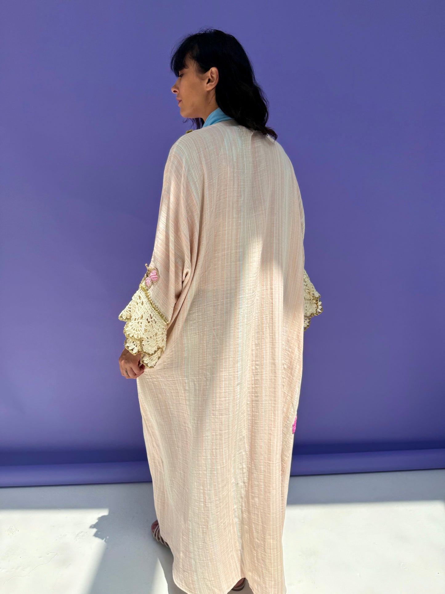 Pink Stripe Muslin Abaya Butterfly