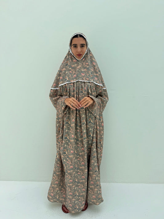 Muslin Prayer dress with handmade crochet