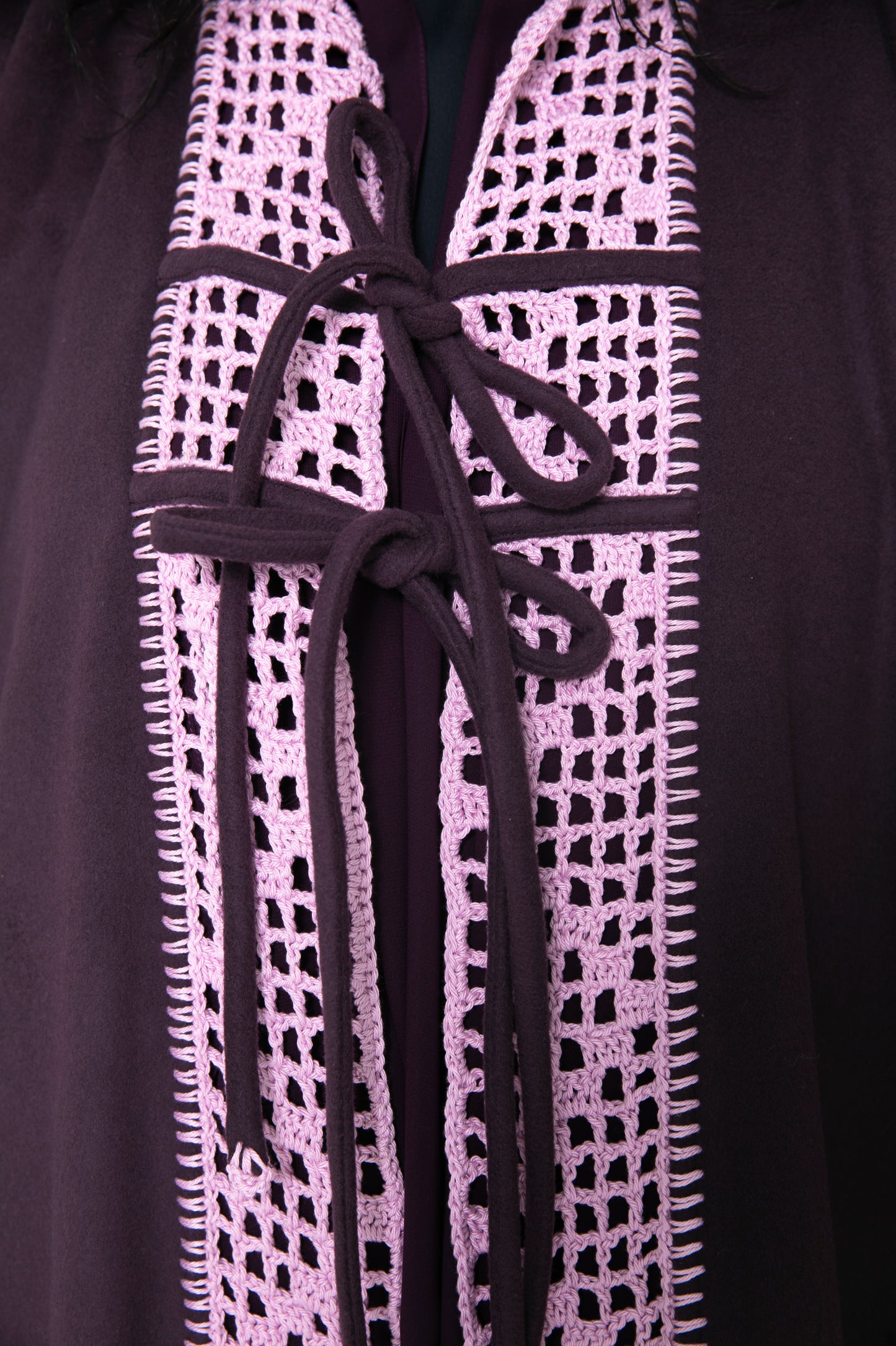 Dark Purple wool abaya with handmade crochet front