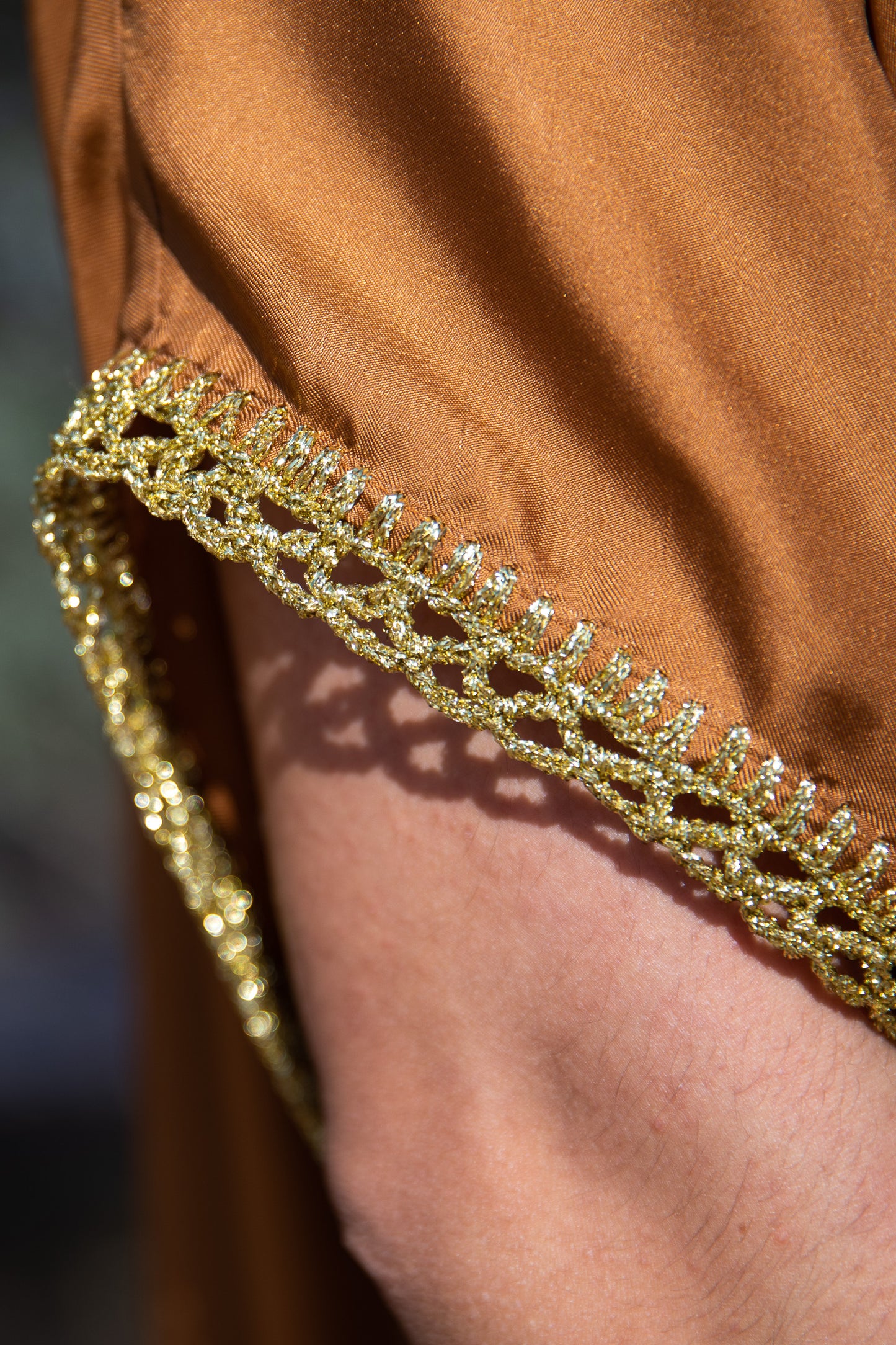 Silk Kaftan - Rust - with handmade crochet
