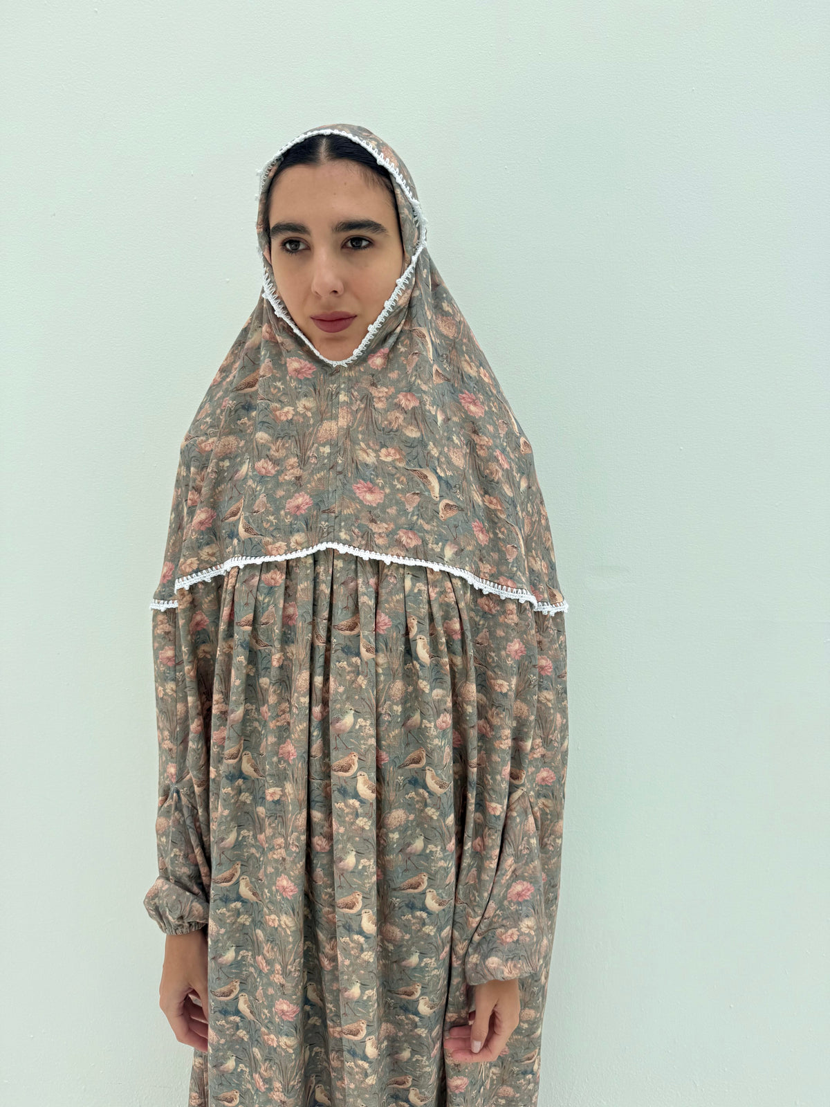 Muslin Prayer dress with handmade crochet
