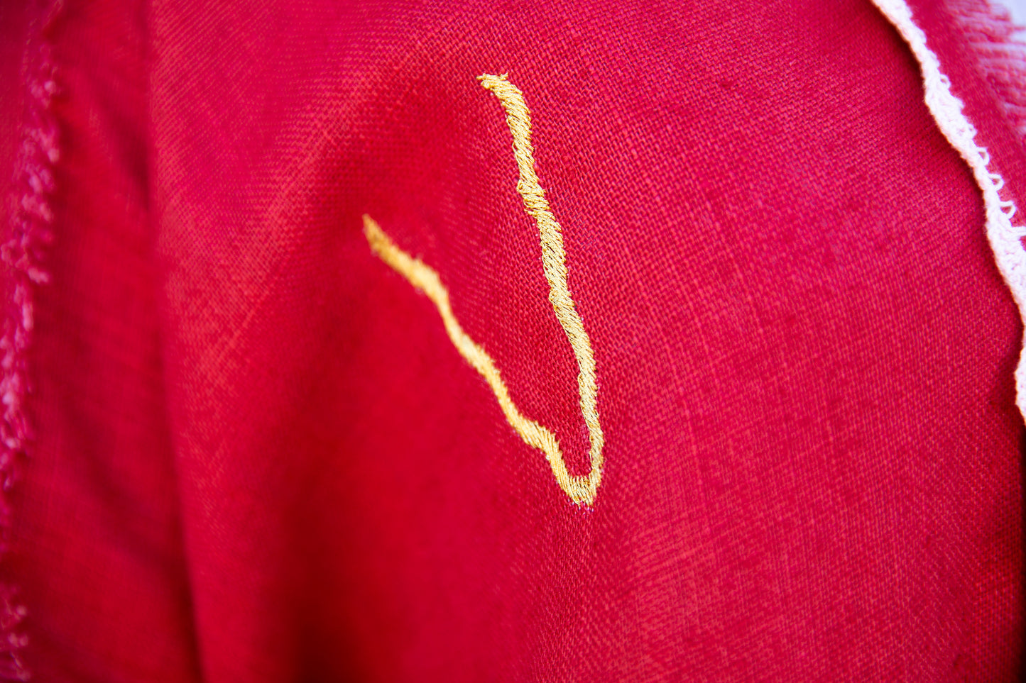 Linen abaya with handmade crochet and embroidery - Red