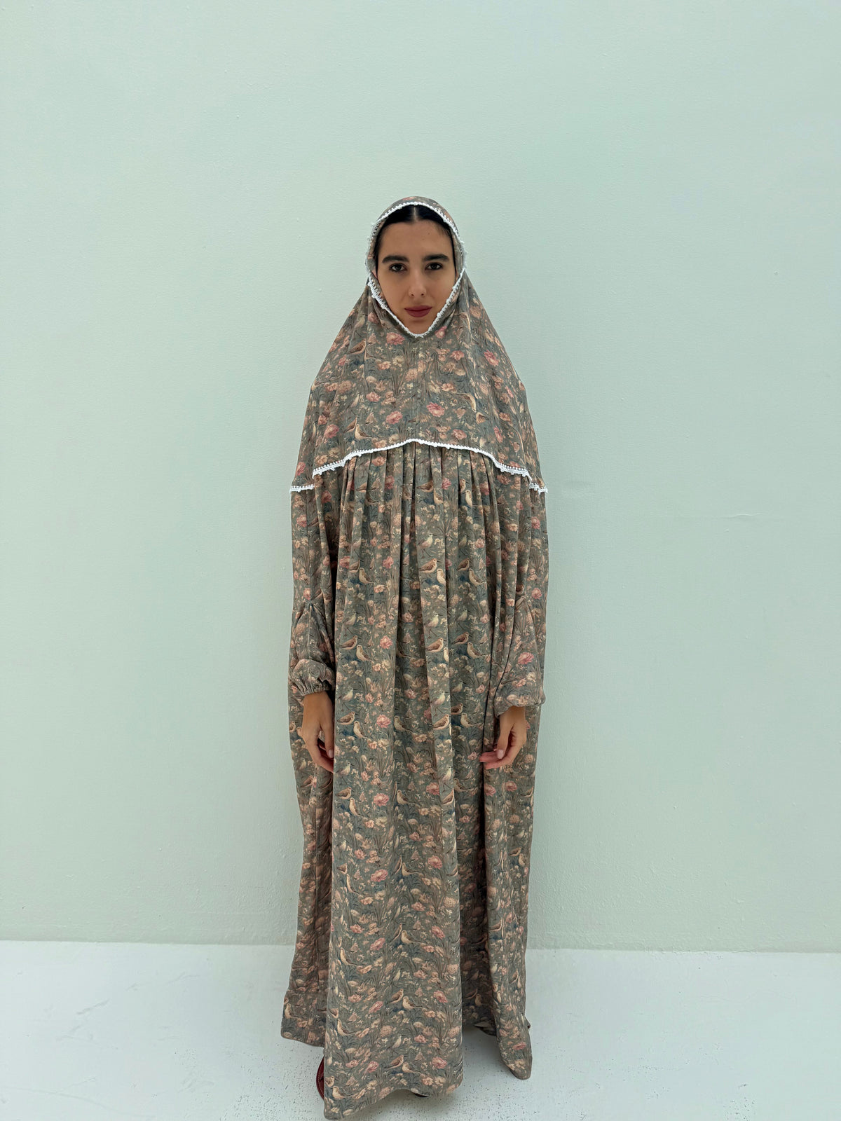 Muslin Prayer dress with handmade crochet