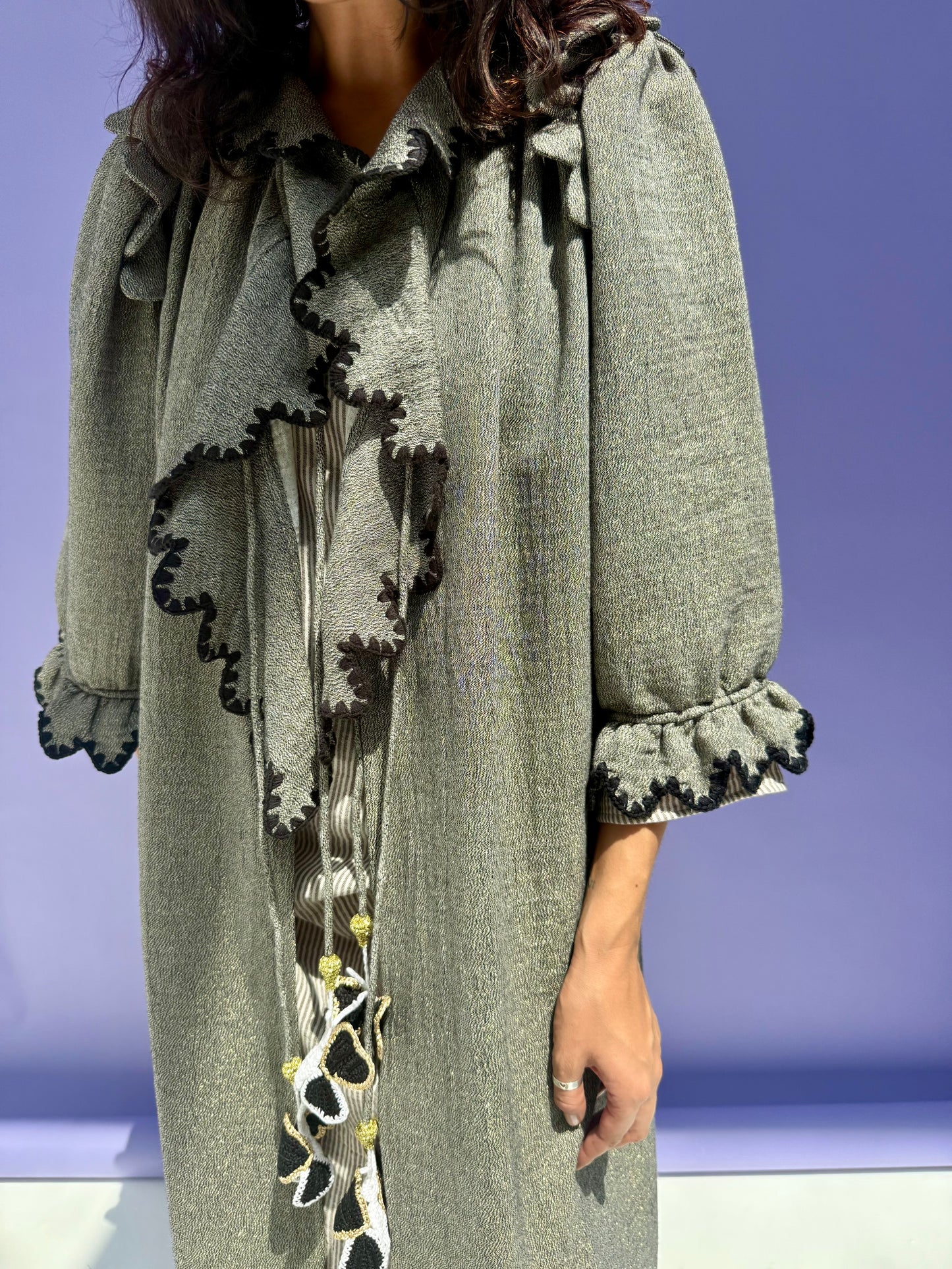Stripe Muslin Butterfly Abaya Set - Shimmer Grey