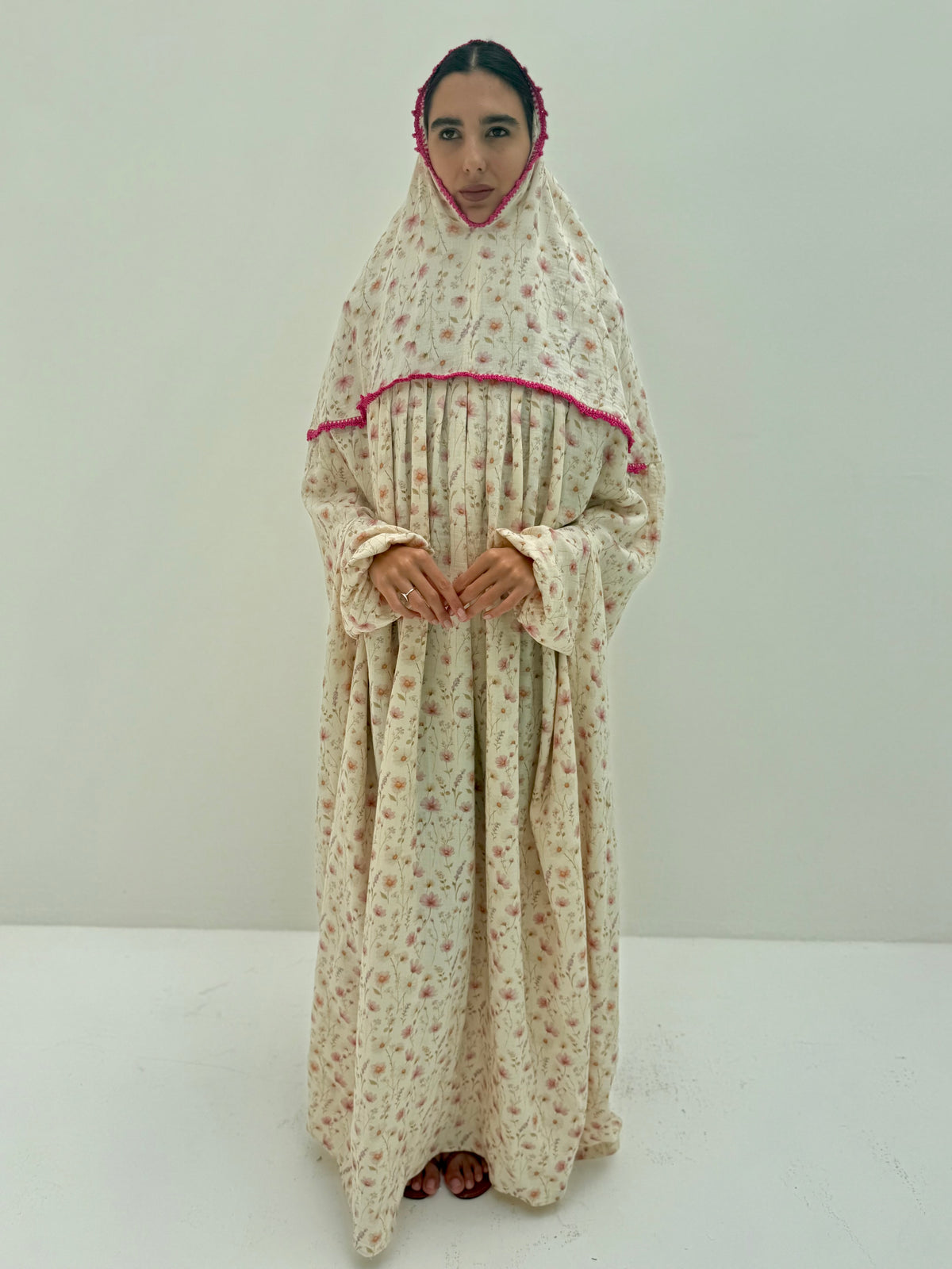 Muslin Prayer dress with handmade crochet