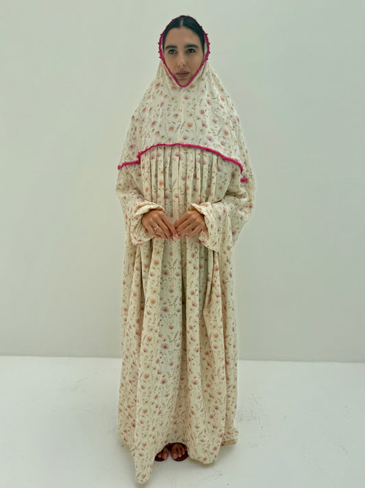 Muslin Prayer dress with handmade crochet