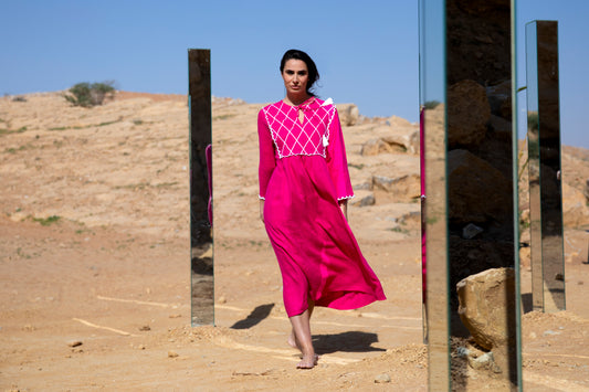 Linen Kaftan with handmade crochet and embroidery