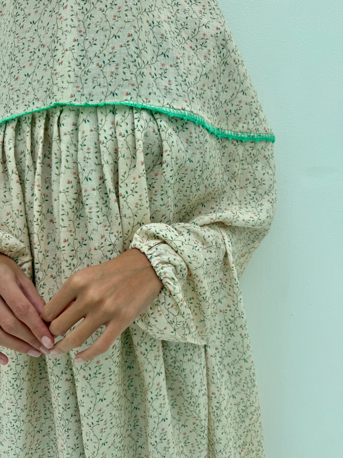 Linen Prayer dress with handmade crochet