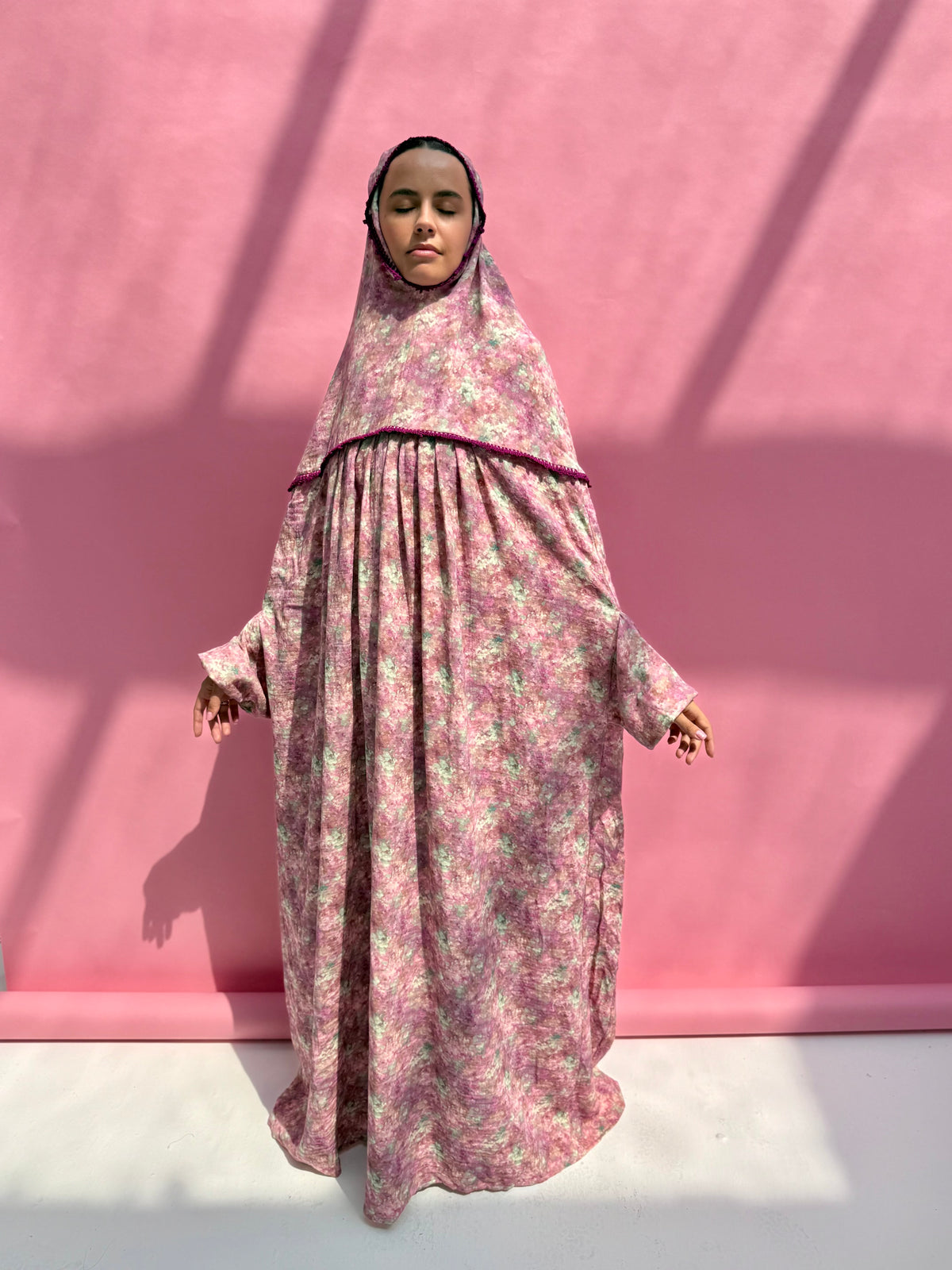 Muslin Prayer dress with handmade crochet